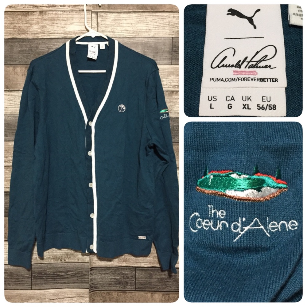 Puma Arnold Palmer Cardigan Sweater Men’s L Blue Button Front The Corurde Alene